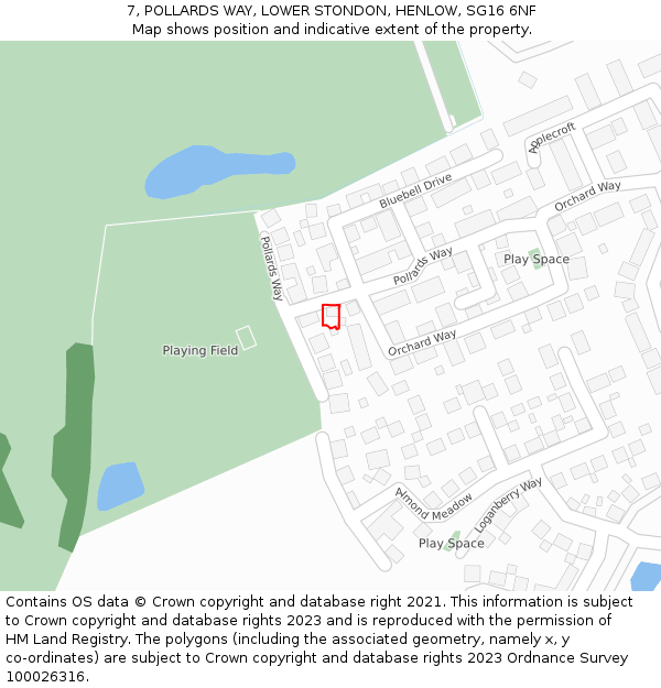 7, POLLARDS WAY, LOWER STONDON, HENLOW, SG16 6NF: Location map and indicative extent of plot