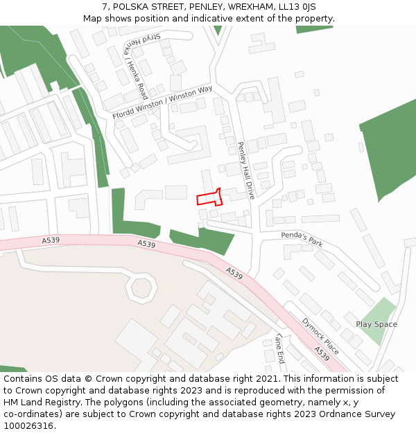 7, POLSKA STREET, PENLEY, WREXHAM, LL13 0JS: Location map and indicative extent of plot