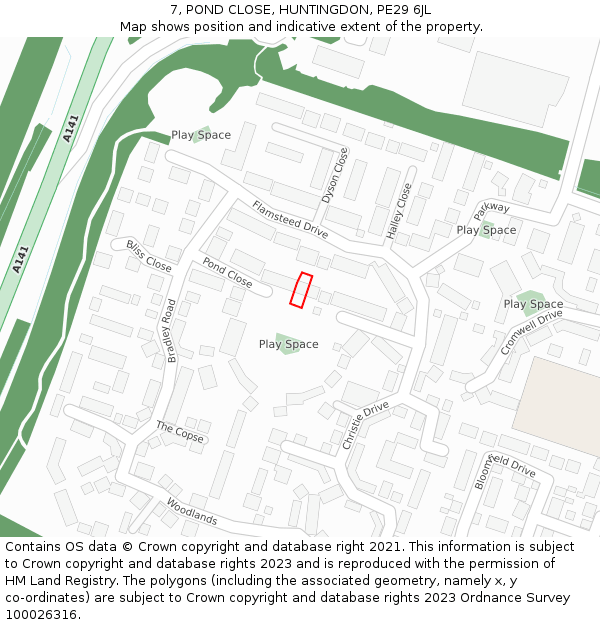 7, POND CLOSE, HUNTINGDON, PE29 6JL: Location map and indicative extent of plot