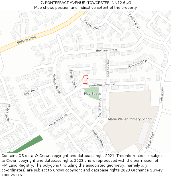 7, PONTEFRACT AVENUE, TOWCESTER, NN12 6UG: Location map and indicative extent of plot
