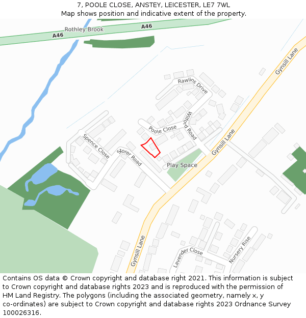 7, POOLE CLOSE, ANSTEY, LEICESTER, LE7 7WL: Location map and indicative extent of plot