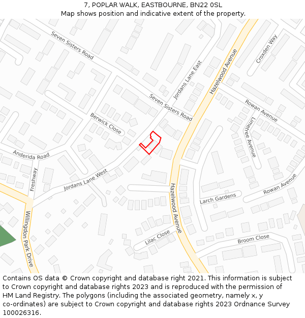 7, POPLAR WALK, EASTBOURNE, BN22 0SL: Location map and indicative extent of plot