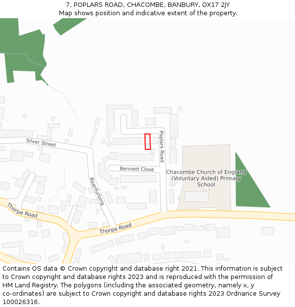 7, POPLARS ROAD, CHACOMBE, BANBURY, OX17 2JY: Location map and indicative extent of plot