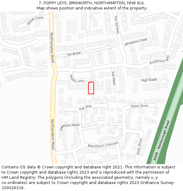 7, POPPY LEYS, BRIXWORTH, NORTHAMPTON, NN6 9UL: Location map and indicative extent of plot