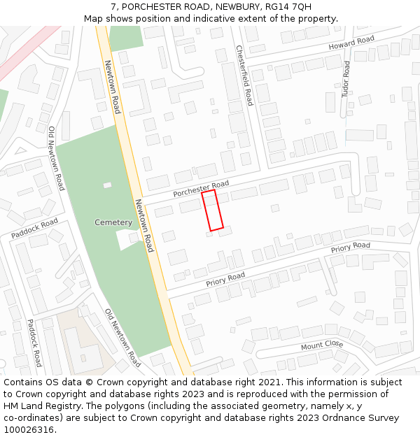 7, PORCHESTER ROAD, NEWBURY, RG14 7QH: Location map and indicative extent of plot