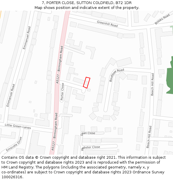 7, PORTER CLOSE, SUTTON COLDFIELD, B72 1DR: Location map and indicative extent of plot