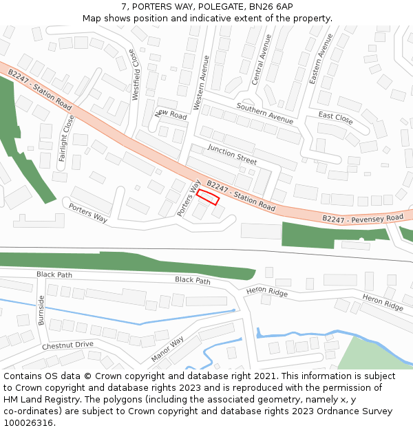 7, PORTERS WAY, POLEGATE, BN26 6AP: Location map and indicative extent of plot
