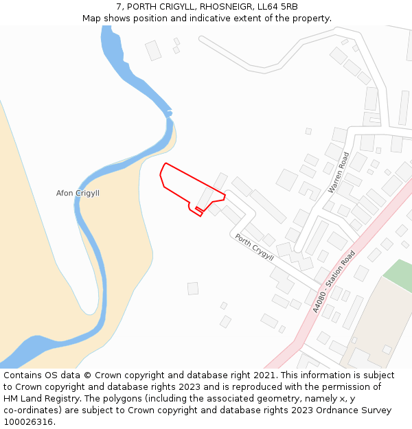 7, PORTH CRIGYLL, RHOSNEIGR, LL64 5RB: Location map and indicative extent of plot