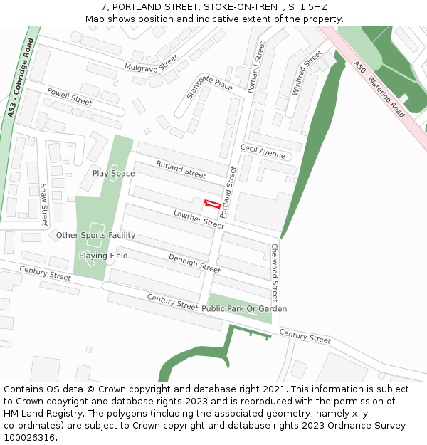 7, PORTLAND STREET, STOKE-ON-TRENT, ST1 5HZ: Location map and indicative extent of plot