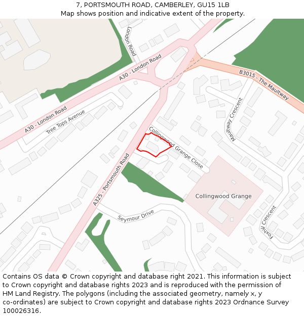7, PORTSMOUTH ROAD, CAMBERLEY, GU15 1LB: Location map and indicative extent of plot