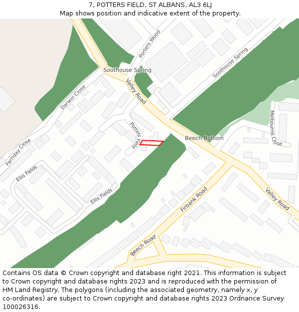 7, POTTERS FIELD, ST ALBANS, AL3 6LJ: Location map and indicative extent of plot