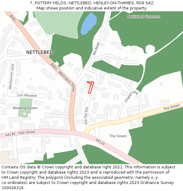 7, POTTERY FIELDS, NETTLEBED, HENLEY-ON-THAMES, RG9 5AZ: Location map and indicative extent of plot