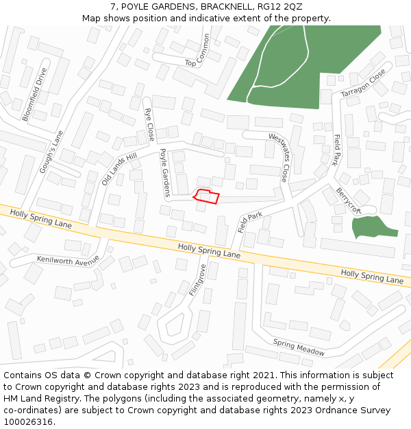 7, POYLE GARDENS, BRACKNELL, RG12 2QZ: Location map and indicative extent of plot