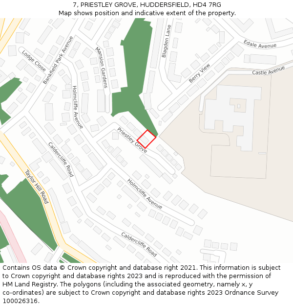7, PRIESTLEY GROVE, HUDDERSFIELD, HD4 7RG: Location map and indicative extent of plot