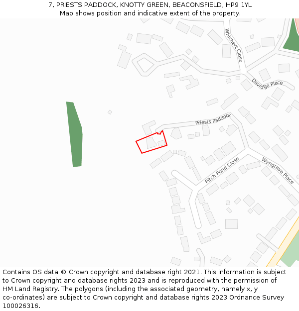 7, PRIESTS PADDOCK, KNOTTY GREEN, BEACONSFIELD, HP9 1YL: Location map and indicative extent of plot