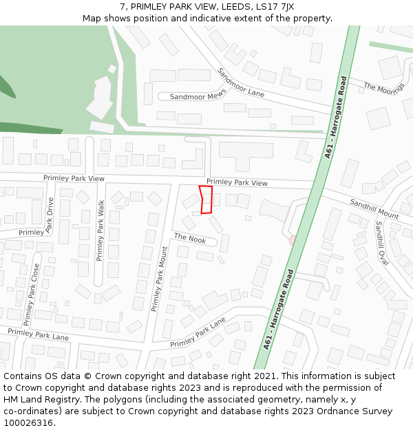 7, PRIMLEY PARK VIEW, LEEDS, LS17 7JX: Location map and indicative extent of plot