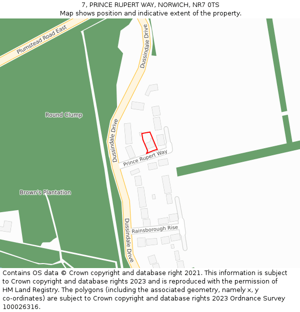 7, PRINCE RUPERT WAY, NORWICH, NR7 0TS: Location map and indicative extent of plot