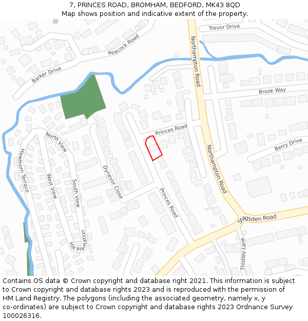 7, PRINCES ROAD, BROMHAM, BEDFORD, MK43 8QD: Location map and indicative extent of plot