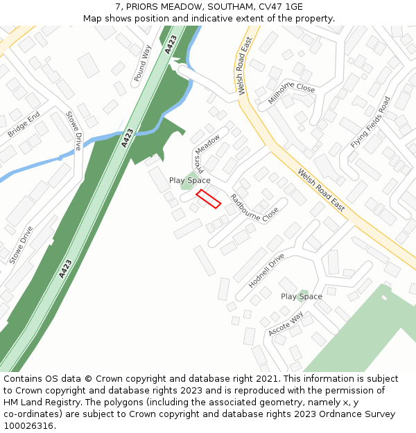 7, PRIORS MEADOW, SOUTHAM, CV47 1GE: Location map and indicative extent of plot
