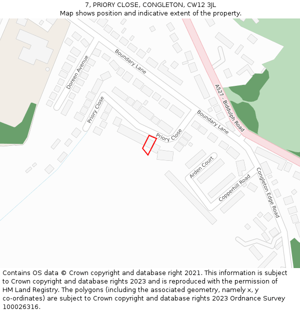7, PRIORY CLOSE, CONGLETON, CW12 3JL: Location map and indicative extent of plot