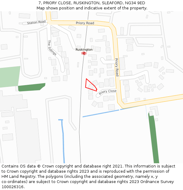 7, PRIORY CLOSE, RUSKINGTON, SLEAFORD, NG34 9ED: Location map and indicative extent of plot