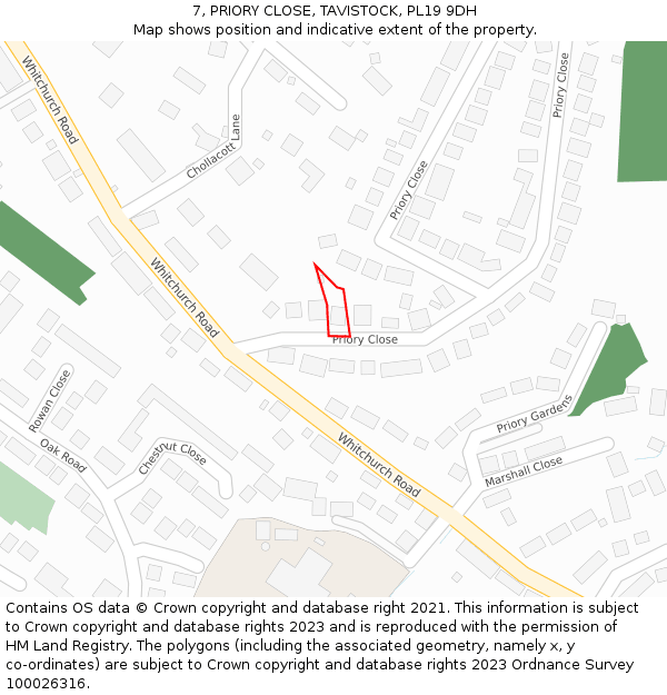 7, PRIORY CLOSE, TAVISTOCK, PL19 9DH: Location map and indicative extent of plot