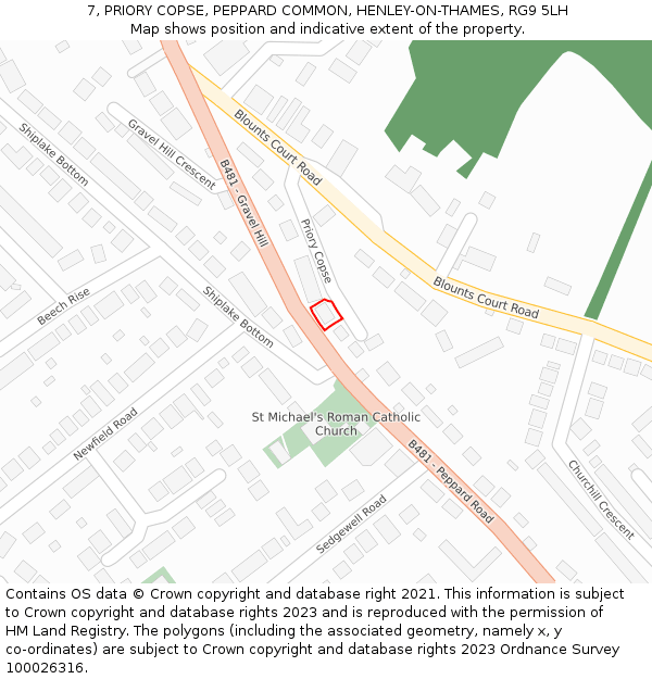 7, PRIORY COPSE, PEPPARD COMMON, HENLEY-ON-THAMES, RG9 5LH: Location map and indicative extent of plot