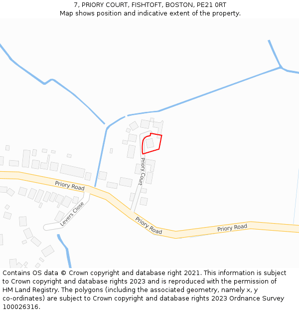 7, PRIORY COURT, FISHTOFT, BOSTON, PE21 0RT: Location map and indicative extent of plot