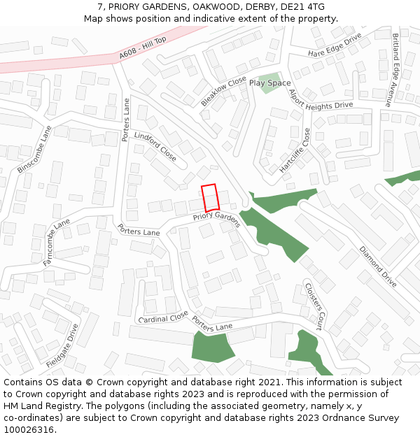 7, PRIORY GARDENS, OAKWOOD, DERBY, DE21 4TG: Location map and indicative extent of plot