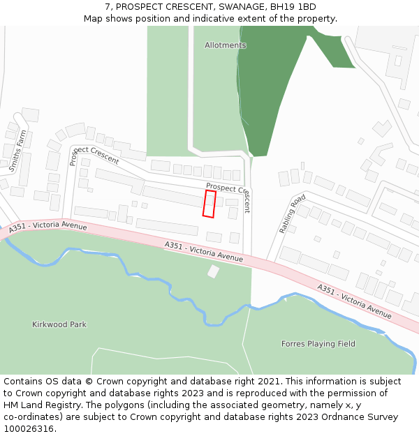 7, PROSPECT CRESCENT, SWANAGE, BH19 1BD: Location map and indicative extent of plot