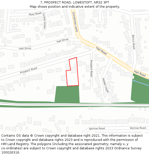 7, PROSPECT ROAD, LOWESTOFT, NR32 3PT: Location map and indicative extent of plot