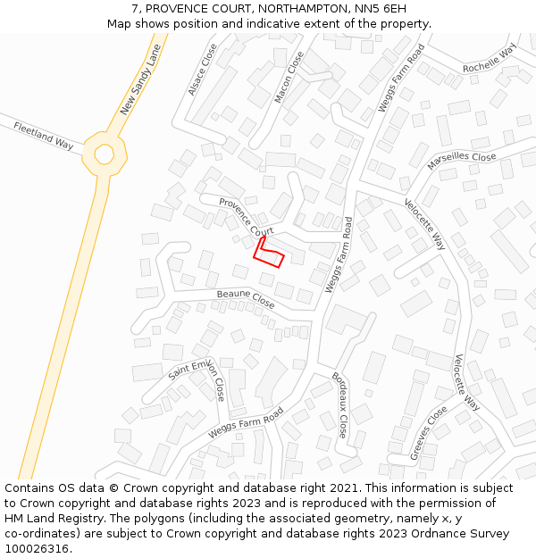 7, PROVENCE COURT, NORTHAMPTON, NN5 6EH: Location map and indicative extent of plot