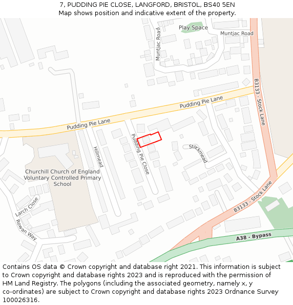 7, PUDDING PIE CLOSE, LANGFORD, BRISTOL, BS40 5EN: Location map and indicative extent of plot