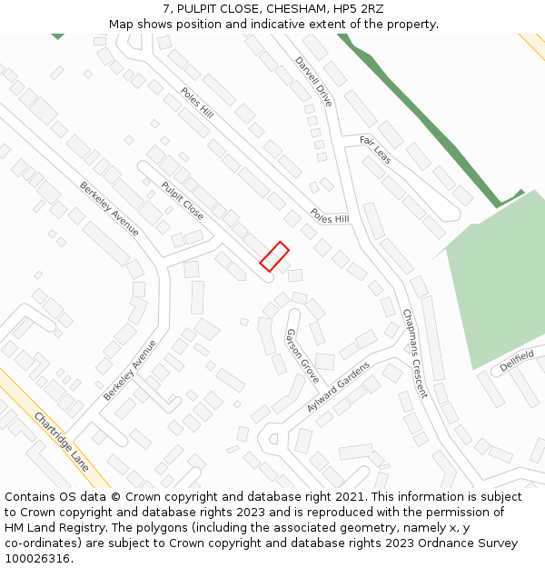 7, PULPIT CLOSE, CHESHAM, HP5 2RZ: Location map and indicative extent of plot