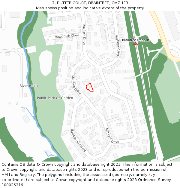 7, PUTTER COURT, BRAINTREE, CM7 1FR: Location map and indicative extent of plot