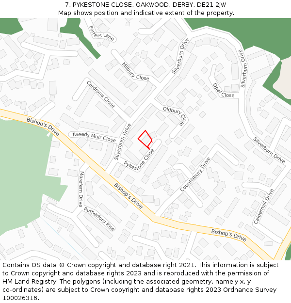 7, PYKESTONE CLOSE, OAKWOOD, DERBY, DE21 2JW: Location map and indicative extent of plot