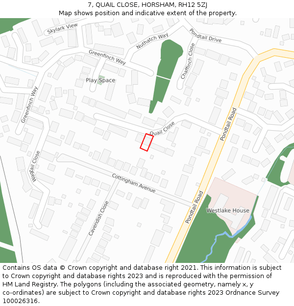 7, QUAIL CLOSE, HORSHAM, RH12 5ZJ: Location map and indicative extent of plot
