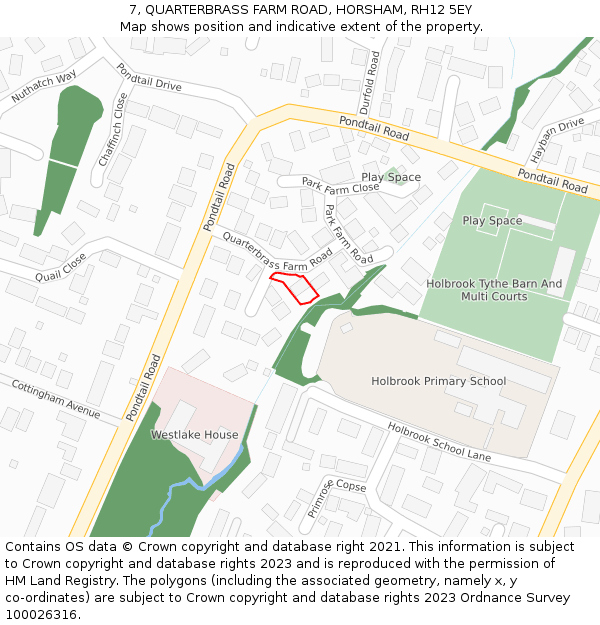 7, QUARTERBRASS FARM ROAD, HORSHAM, RH12 5EY: Location map and indicative extent of plot