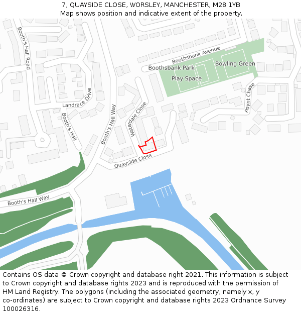7, QUAYSIDE CLOSE, WORSLEY, MANCHESTER, M28 1YB: Location map and indicative extent of plot