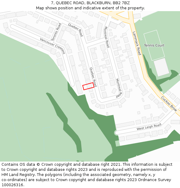 7, QUEBEC ROAD, BLACKBURN, BB2 7BZ: Location map and indicative extent of plot