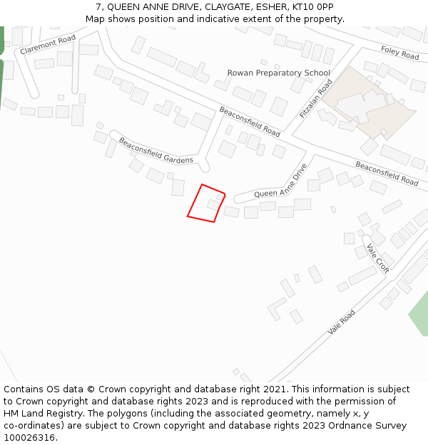 7, QUEEN ANNE DRIVE, CLAYGATE, ESHER, KT10 0PP: Location map and indicative extent of plot