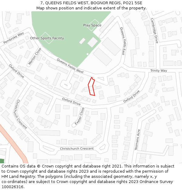 7, QUEENS FIELDS WEST, BOGNOR REGIS, PO21 5SE: Location map and indicative extent of plot