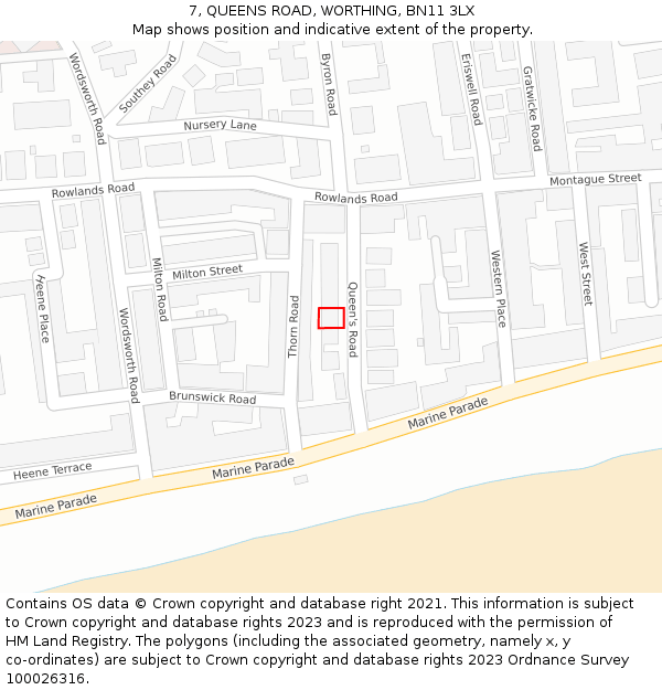 7, QUEENS ROAD, WORTHING, BN11 3LX: Location map and indicative extent of plot