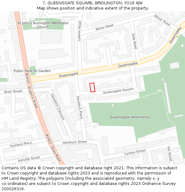 7, QUEENSGATE SQUARE, BRIDLINGTON, YO16 4JW: Location map and indicative extent of plot