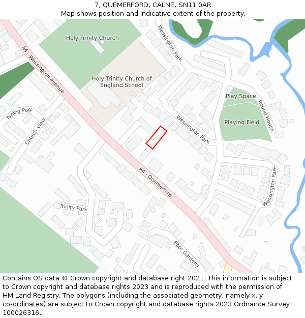 7, QUEMERFORD, CALNE, SN11 0AR: Location map and indicative extent of plot