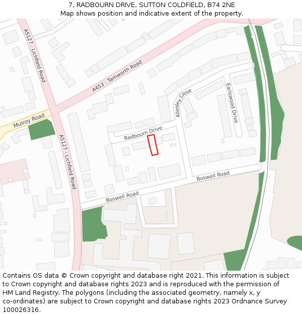 7, RADBOURN DRIVE, SUTTON COLDFIELD, B74 2NE: Location map and indicative extent of plot