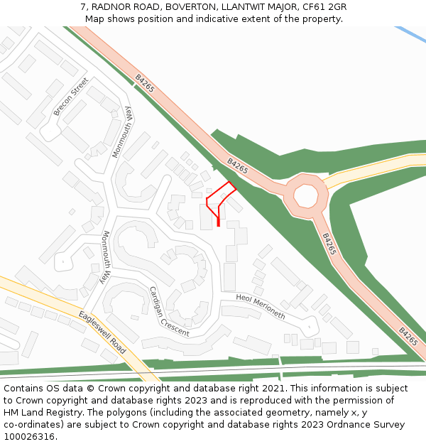 7, RADNOR ROAD, BOVERTON, LLANTWIT MAJOR, CF61 2GR: Location map and indicative extent of plot