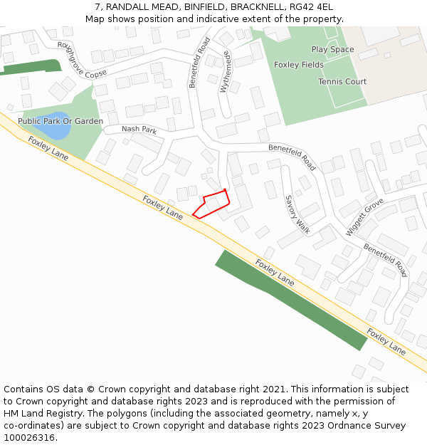 7, RANDALL MEAD, BINFIELD, BRACKNELL, RG42 4EL: Location map and indicative extent of plot