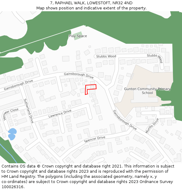 7, RAPHAEL WALK, LOWESTOFT, NR32 4ND: Location map and indicative extent of plot
