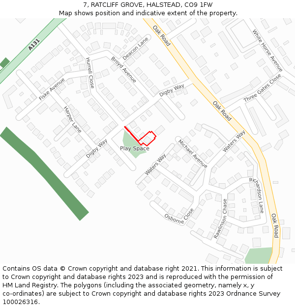 7, RATCLIFF GROVE, HALSTEAD, CO9 1FW: Location map and indicative extent of plot